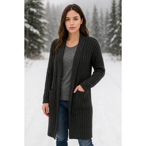 Ariat Long Ribbed Knit Cardigan Sweater XL Charcoal Open Front Pockets Warm Soft